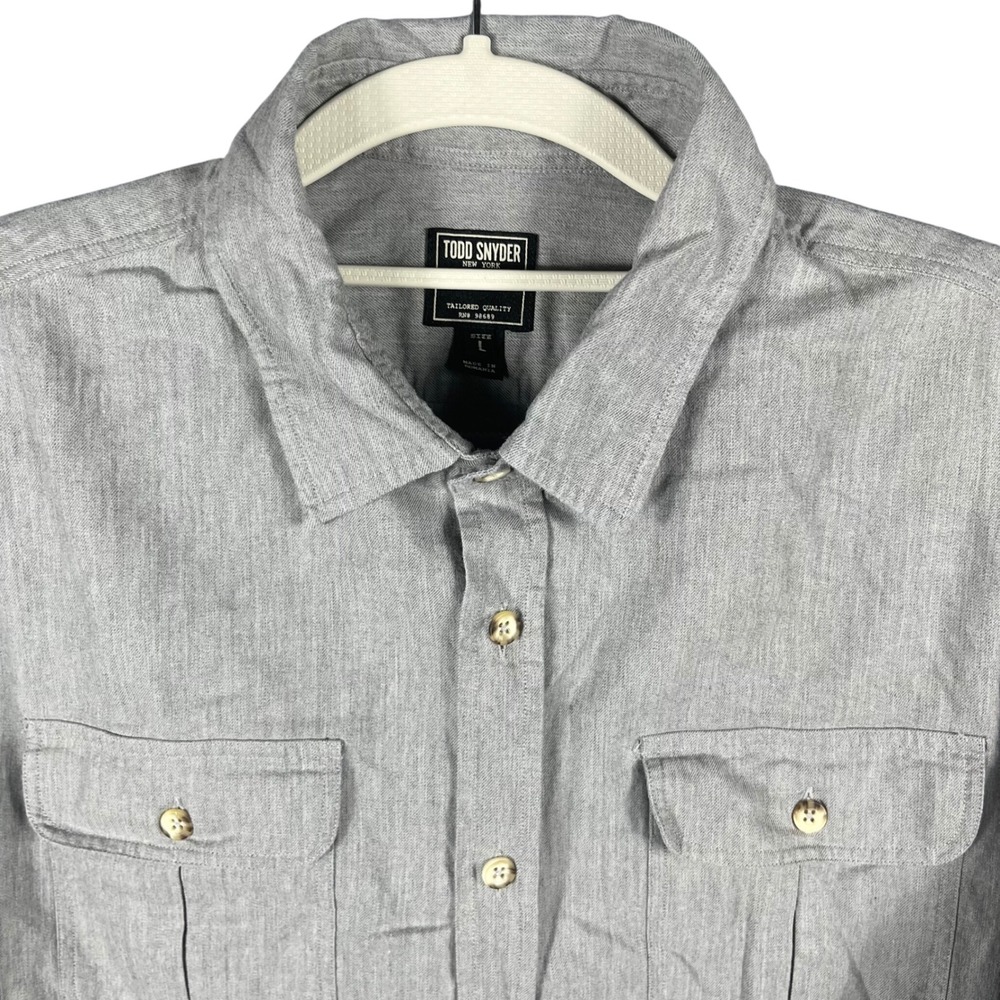 Todd Snyder Button Up Shirt Mens Large Gray Long Sleeve Cotton Utility Pocket